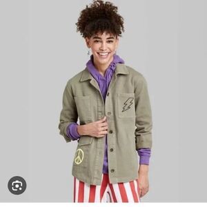 ⭐️Ascot + Hart Olive Green Utility Graphic Shirt Jacket